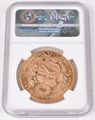 Lot 3 - Peru, 100 Soles Oro, 1955, graded and slabbed by NGC.