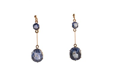 Lot 112 - A pair of Sri Lankan sapphire drop earrings