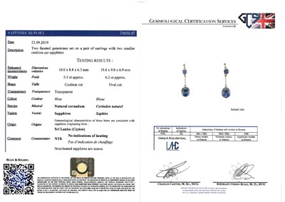 Lot 112 - A pair of Sri Lankan sapphire drop earrings