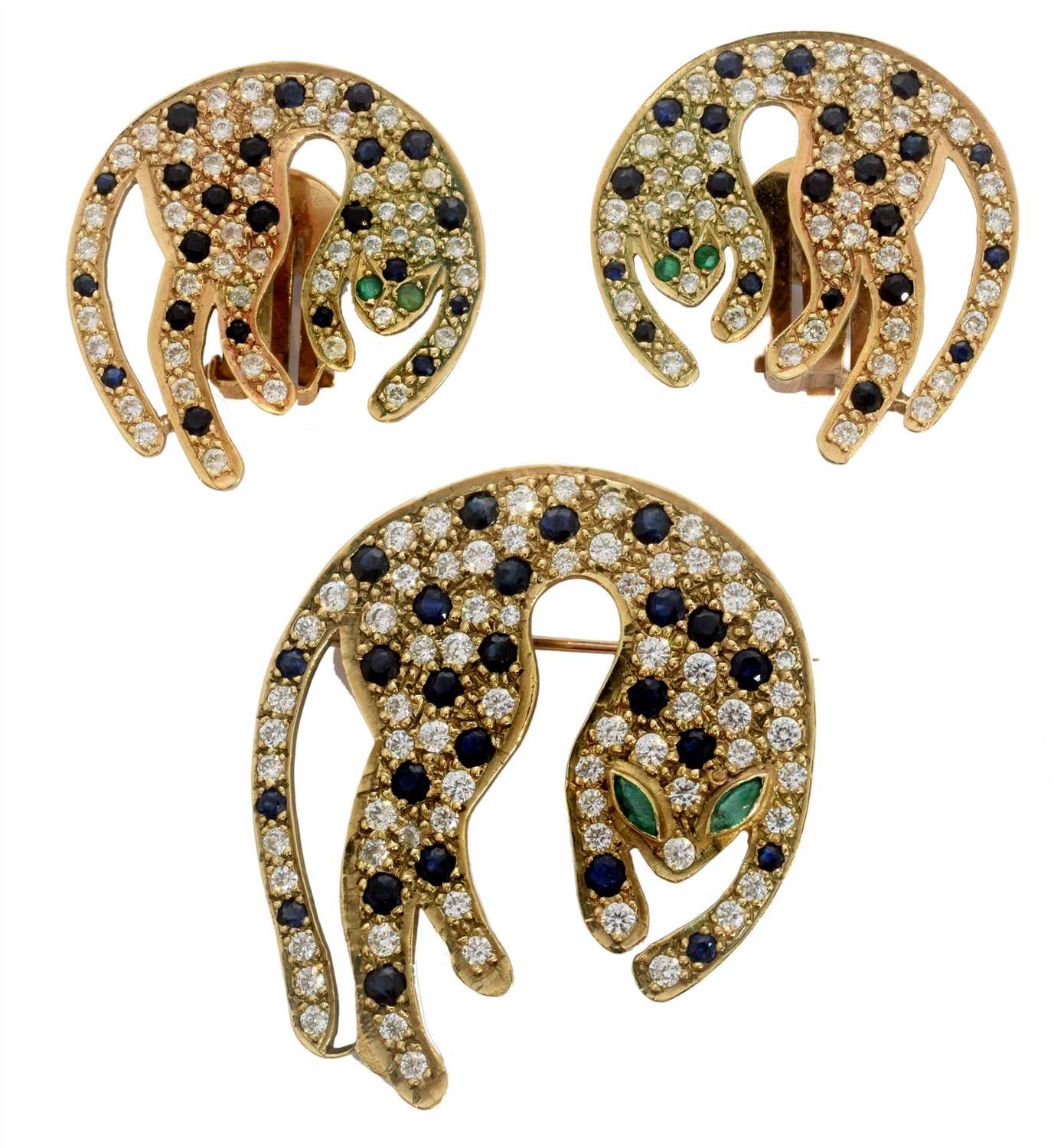 Lot 129 - A suite of vari-gem leopard jewellery