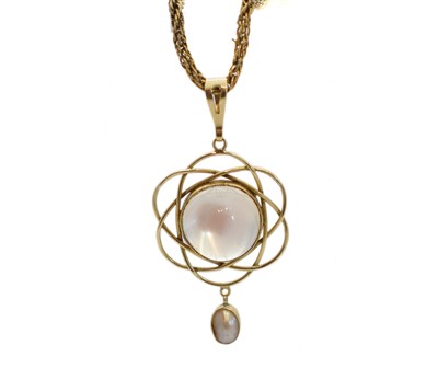 Lot 139 - A Liberty & Co. Arts & Crafts moonstone and blister pearl pendant