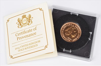 Lot 142 - 2014 Gold Sovereign and certificate.