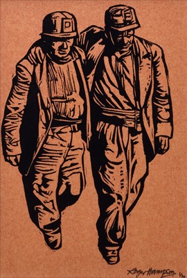 Lot 118 - Roger Hampson, "Two Miners", linocut.