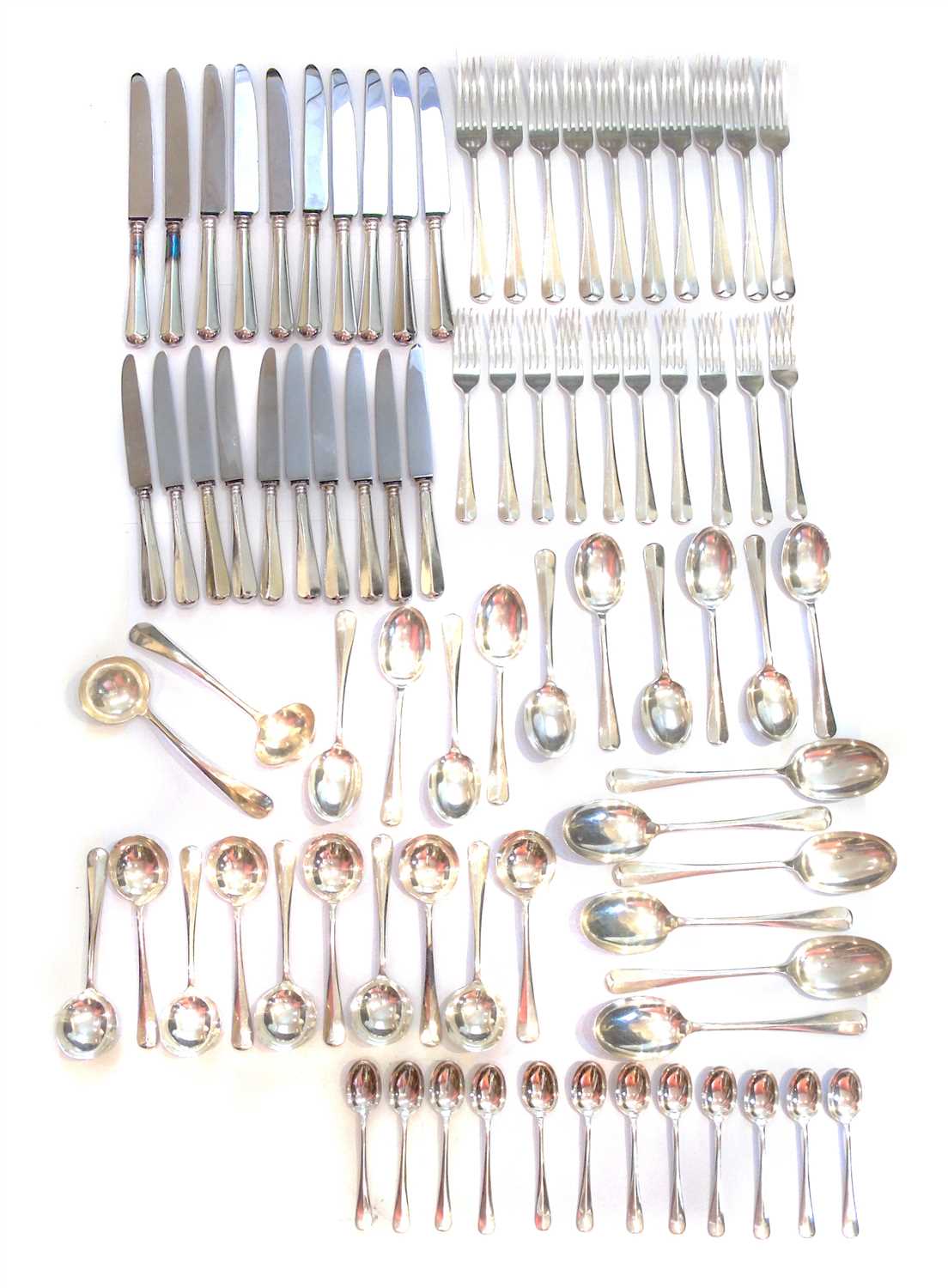 Lot 41 - A 92 piece set of 1960s 'Rat Tail' pattern silver cutlery and flatware