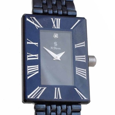 Lot 278 - A H. Stern ladies faceted sapphire stainless steel quartz wristwatch