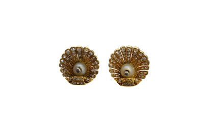 Lot 119 - A pair of cultured pearl and diamond earrings