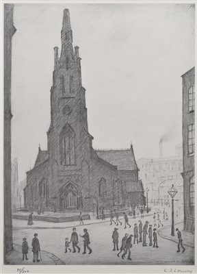 Lot 402 - After L.S. Lowry, "St. Simon's Church", signed print.