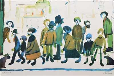 Lot 399 - After L.S. Lowry, "People Standing About", signed print.