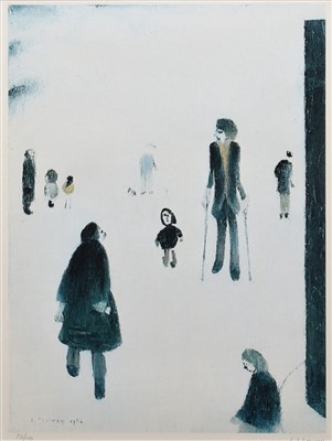 Lot 412 - After L.S. Lowry, "Figures in the Park", signed print.