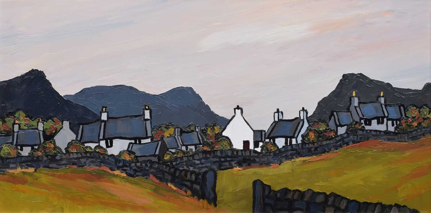 Lot 472 - David Barnes, "Welsh Hamlet", oil.