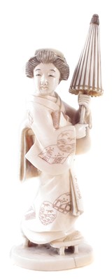 Lot 363 - Japanese ivory Geisha with parasol