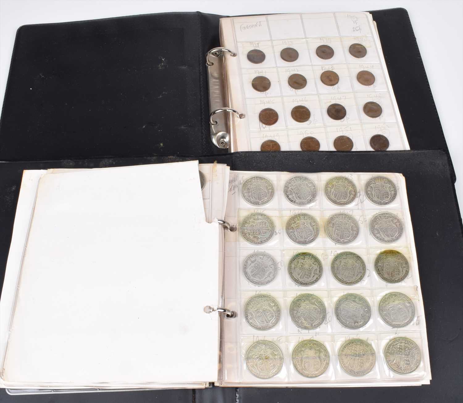 Lot 120 - Two albums of British nineteenth and twentieth century coins from farthings to halfcrowns.