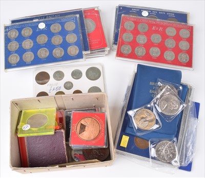 Lot 25 - Assortment of British 20th century coins and a selection of cased sets and commemorative crowns.