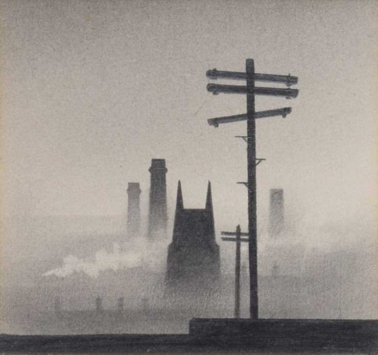 Lot 536 - Trevor Grimshaw, "Two Telegraph Poles", graphite.