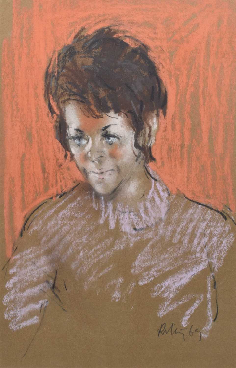 Lot 537 - Harold Riley, Female portrait, pastel.