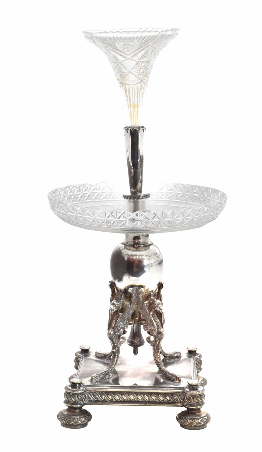 Lot 9 - A late Victorian silver plated and cut glass epergne