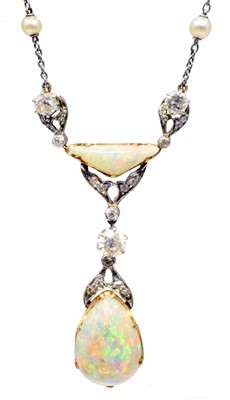 Lot 136 - An early 20th Century opal, diamond and seed pearl necklace