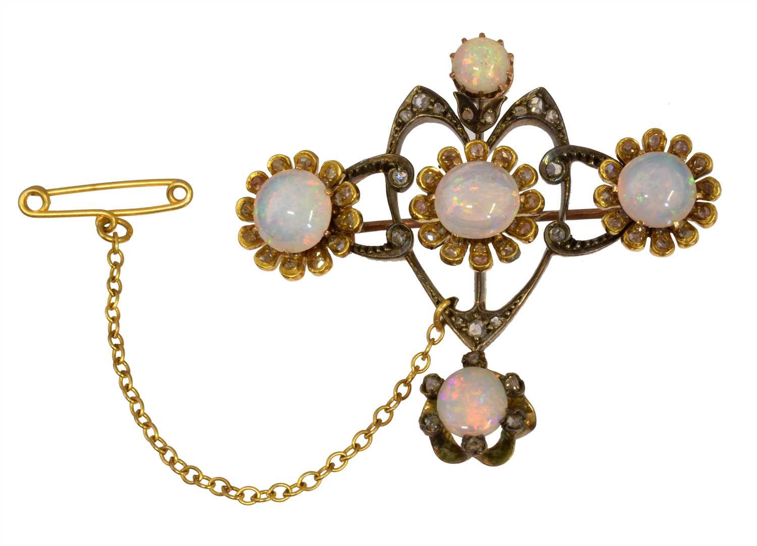 Lot 95 - An Art Nouveau opal and diamond brooch retailed by Wartski