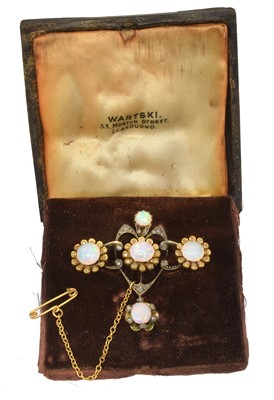Lot 95 - An Art Nouveau opal and diamond brooch retailed by Wartski