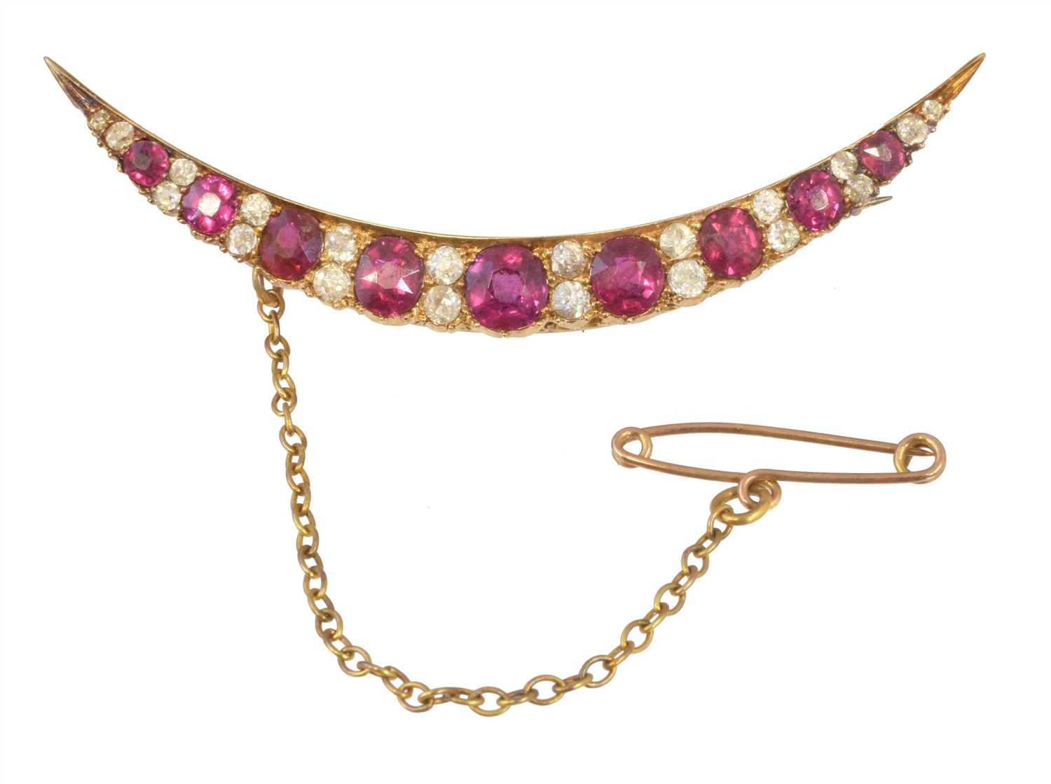 Lot 79 - A late Victorian ruby and diamond crescent brooch retailed by Wartski