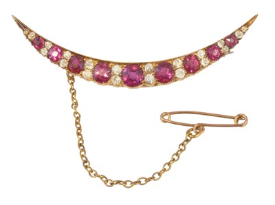 Lot 79 - A late Victorian ruby and diamond crescent brooch retailed by Wartski