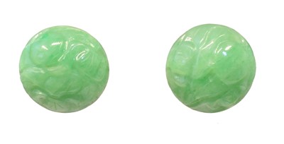 Lot 123 - A pair of carved jade earrings
