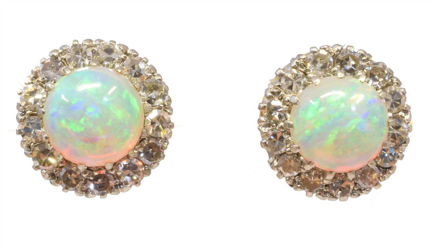Lot 107 - A pair of opal and diamond earrings