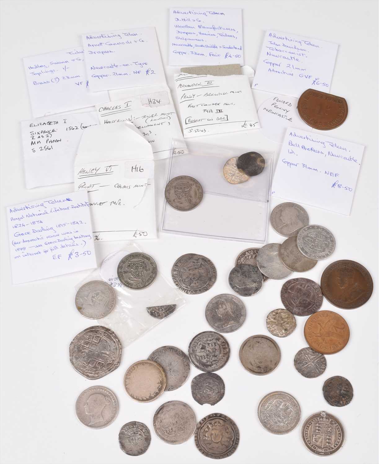 Lot 1 - Hammered coins with silver Shillings and others.