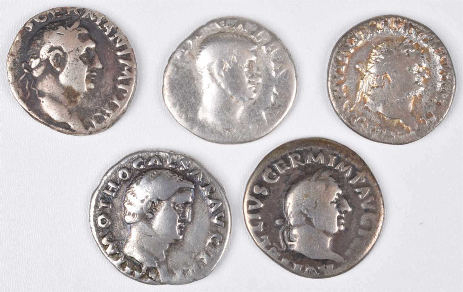 Lot 184 - Five Roman denarii to include Vitellius, Galba, Otho and Titus (5).