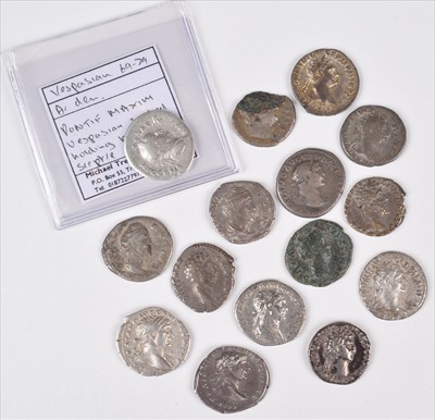 Lot 180 - Denarii of Hadrian, Domitian, Trajan, Faustina, Vespasian, Marcus Aurelius, Nerva and Commodus (15).