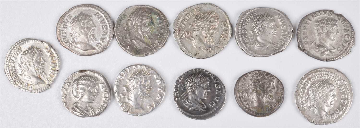 Lot 176 - Denarii of Septimus Severus x 6, Julia Domna, Caracalla, Geta and Elagabalus, F to VF (11).