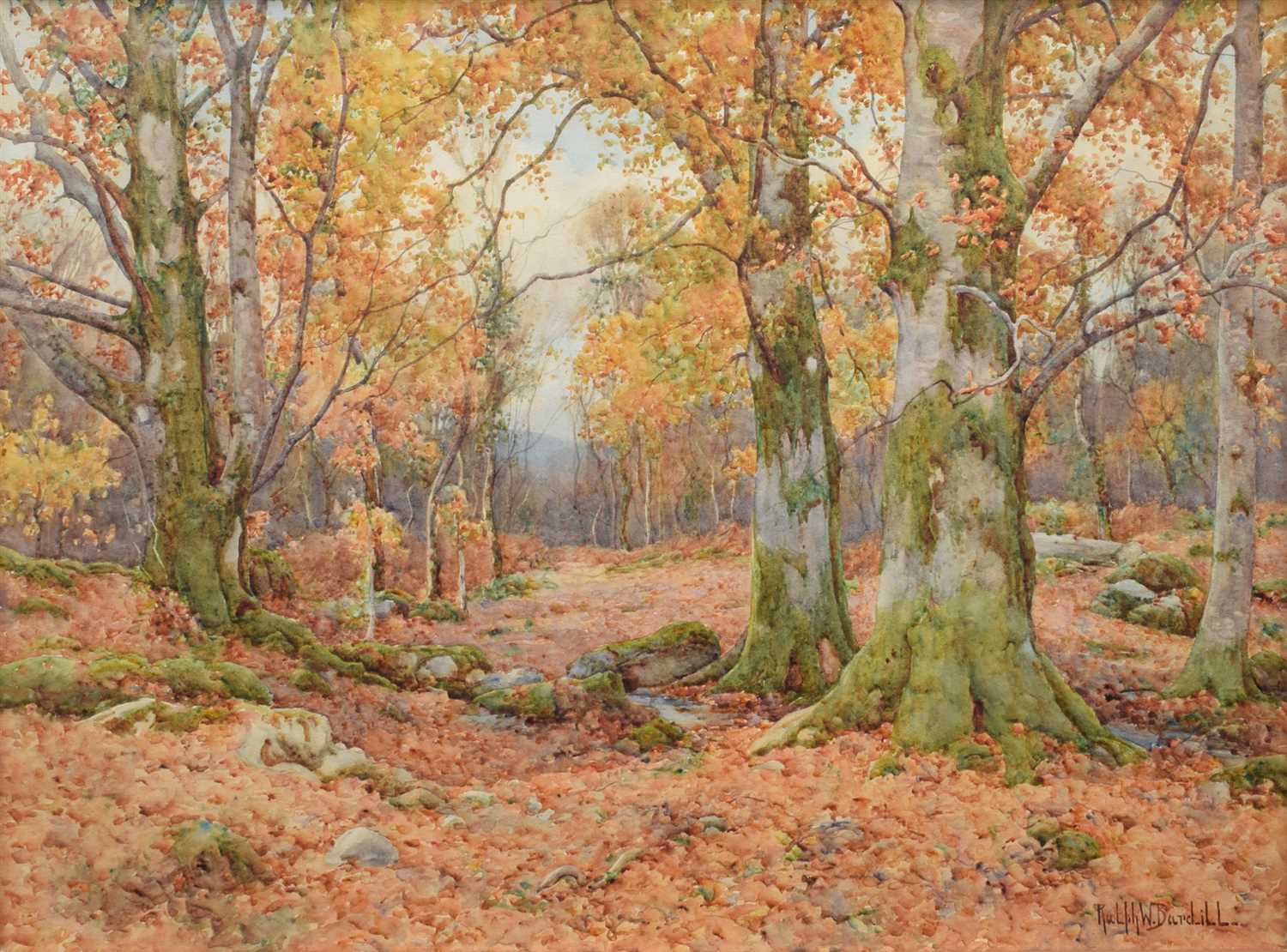 Lot 569 - Ralph W. Bardill, "Autumnal Woods near Betws-y-Coed", watercolour.