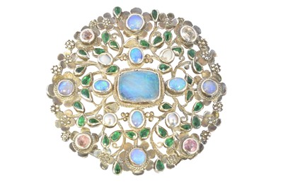 Lot 83 - An Arts & Crafts opal and vari gem brooch attributed to Arthur and Georgie Gaskin