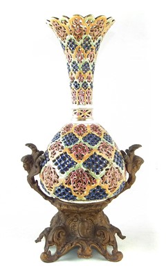 Lot 342 - Fischer. J. (Budapest) reticulated vase for Spelter base.