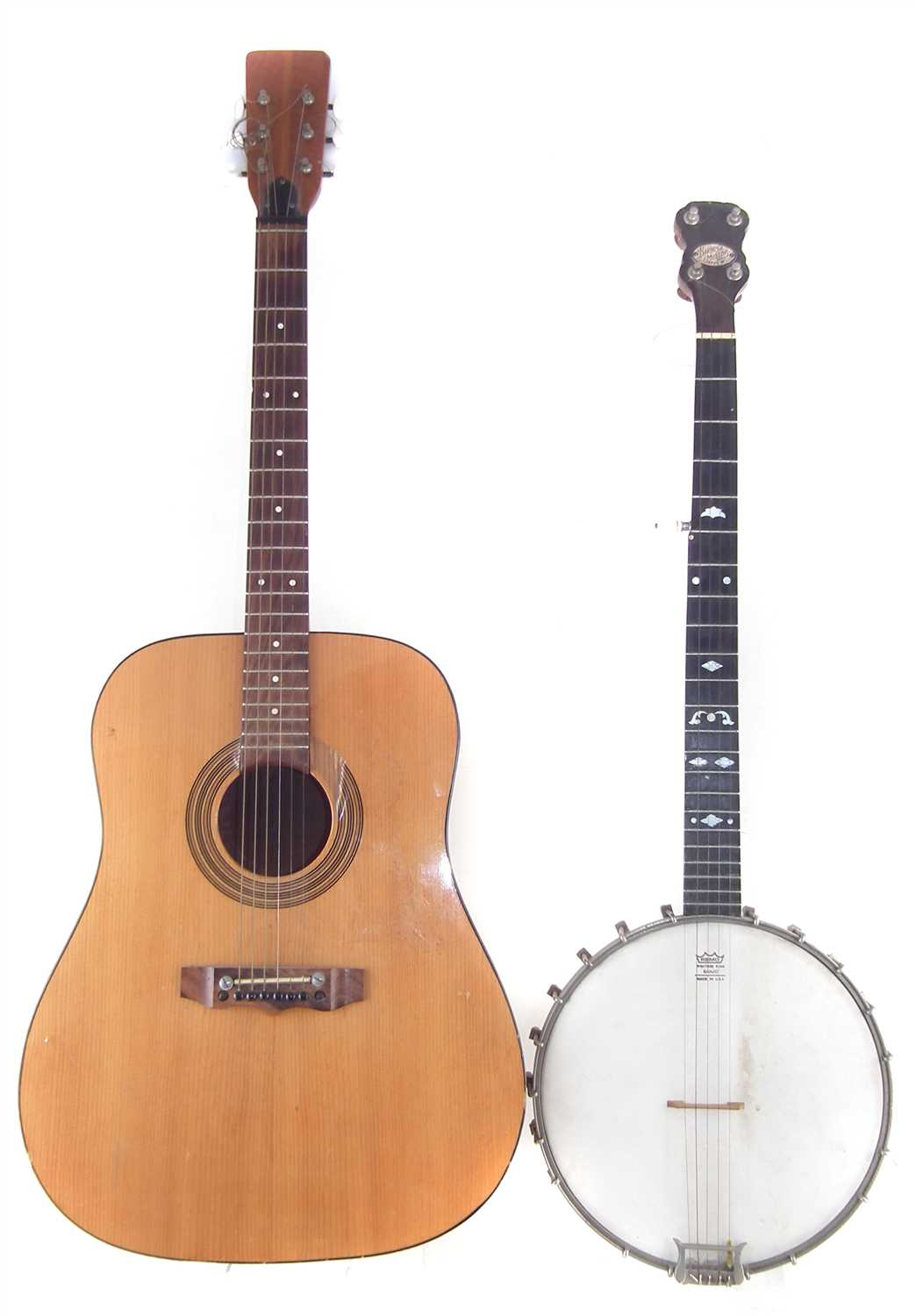 Lot 106 - Barnes Mullins five string banjo together with a Italian Model KD-28 guitar