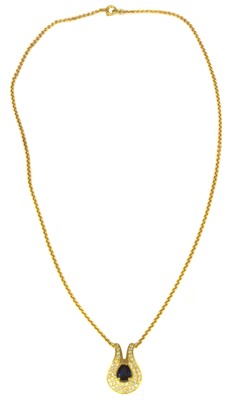 Lot 177 - An 18ct gold sapphire and diamond pendant