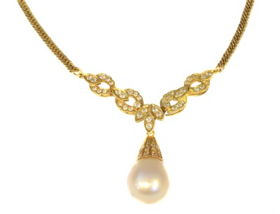Lot 165 - A cultured pearl and diamond necklace