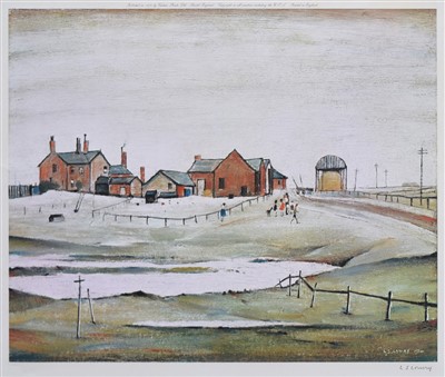 Lot 405 - After L.S. Lowry, "Landscape with Farm Buildings", signed print.