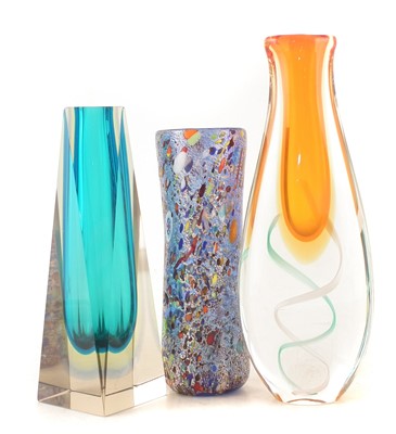 Lot 147 - Murano Sommerso vase and two other vases, the tallest stands 24cm high.