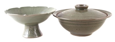 Lot 251 - Derek Emms (1929-2004) tazza and an unmarked bowl and cover, the tazza measures 25cm diameter.