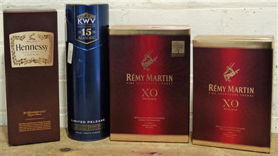 Lot 54 - 4 Bottles (including 2 litre bottles) Fine Cognac and S.African Alambic Brandy