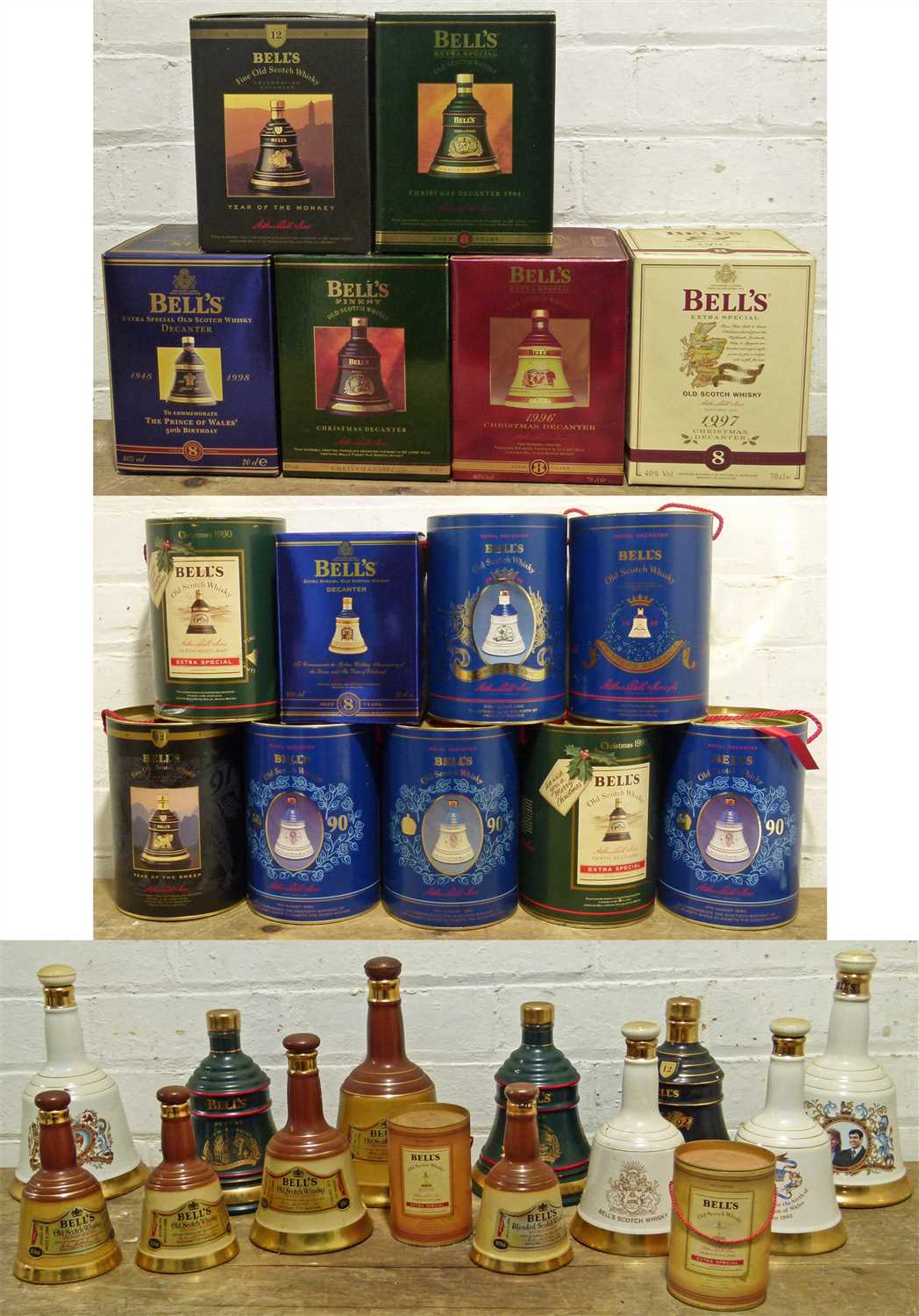 Lot 47 - 28 Bottles  (various sizes described within Lot) Bell’s Whisky Commemorative Decanters