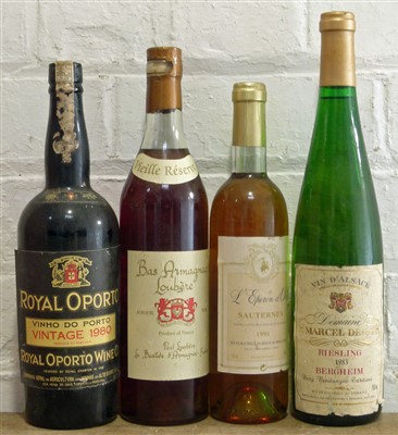 Lot 45 - 4 Bottles Mixed Lot Vintage Port, Armagnac and Fine Classic French wines