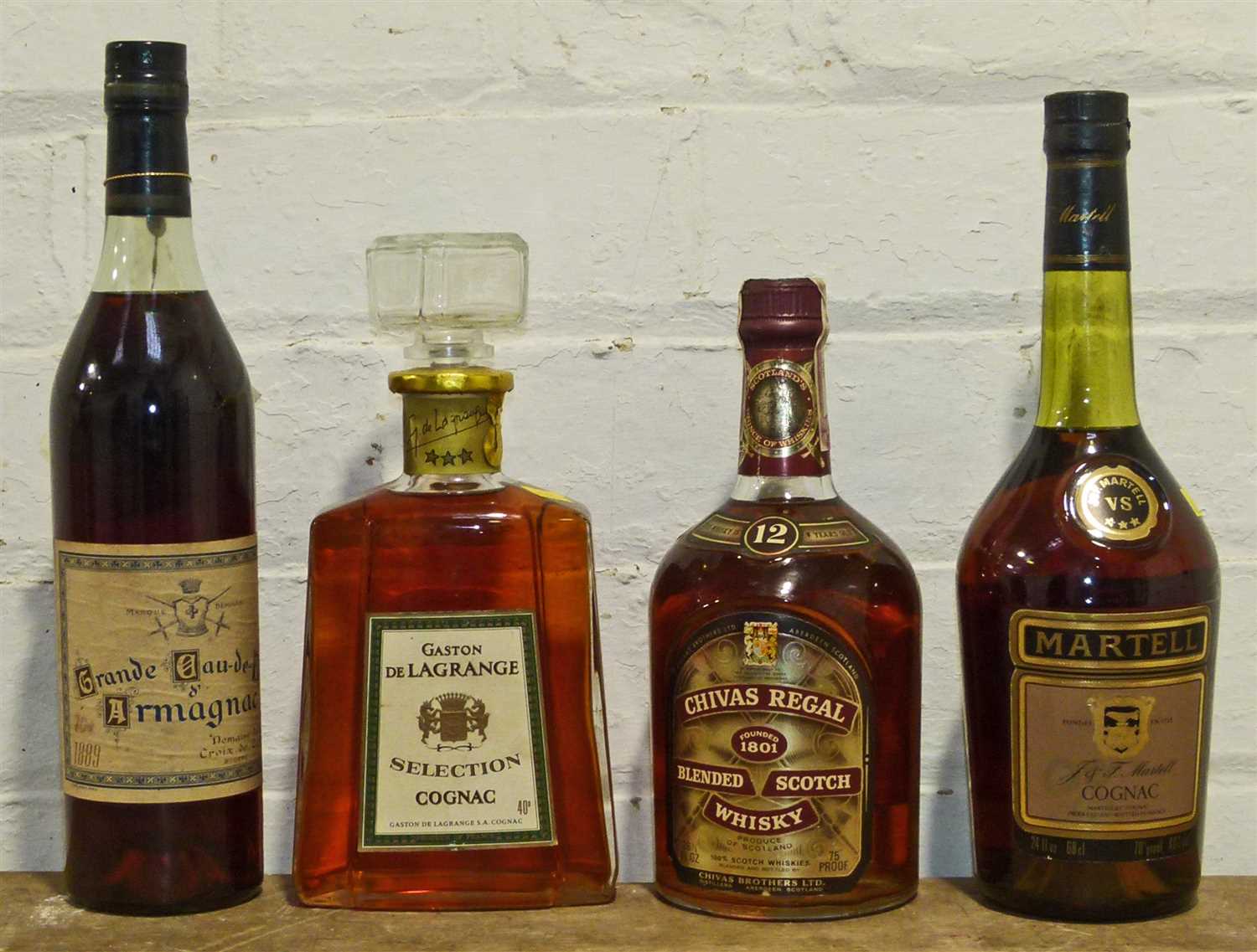 Lot 66 - 4 Bottles Mixed Lot Armagnac, Cognac and Whisky to include 1889 Vintage Armagnac