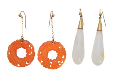 Lot 100 - Two pairs of gem-set earrings