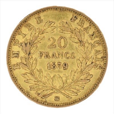Lot 7 - King Leopold II, 20 Francs, 1877, Belgium and President Napoleon III, 20 Francs, 1859 (2).