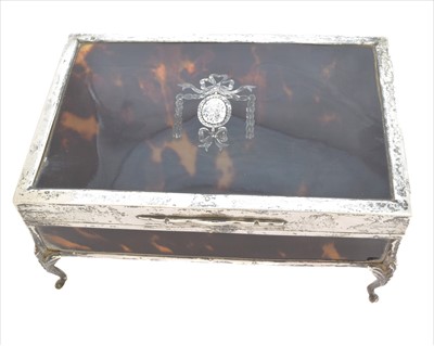 Lot 12 - An early 20th Century tortoishell and silver trinket box