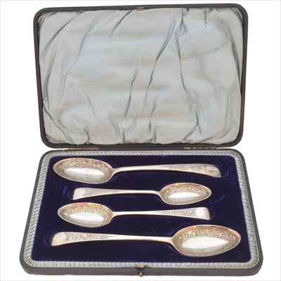 Lot 14 - A cased set of four Georgian serving spoons