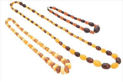 Lot 185 - Three amber style necklaces
