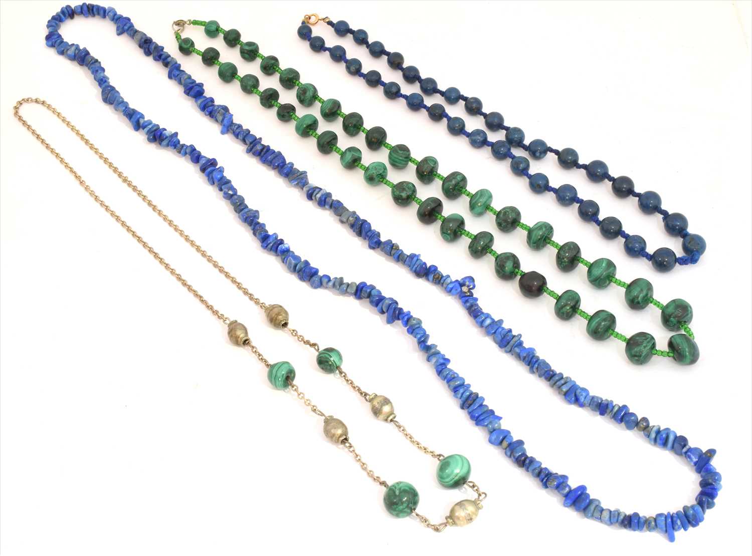 Lot 202 - A selection of lapis lazuli and malachite beaded necklaces
